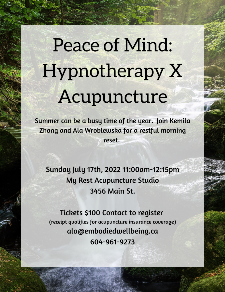 peace of mind, hypnotherapy and acupuncture
